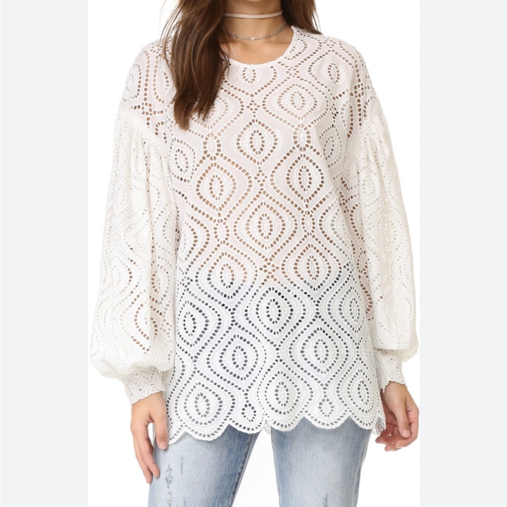 Zimmermann Karmic Embroidered Cream Blouse